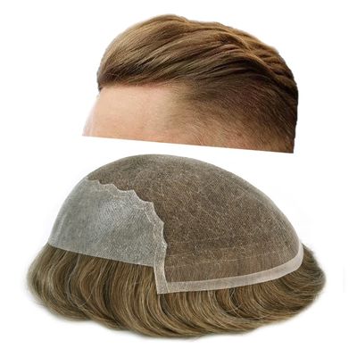 Healthlif Mens Toupee Human Hair Replacement System Soft Swiss Lace Bleached Knot Hair System For Men Hairpiece Toupee For Men Natural Hairline 7"X9" #18 MEDIUM BLONDE 120% Density