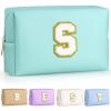 TOPEAST Initial Cosmetic Bag for Women, Preppy Small Makeup Bag, PU Leather Waterproof Toiletry Bag, Monogrammed Birthday Gifts for Women, Stuff for girls (Blue S) view 1