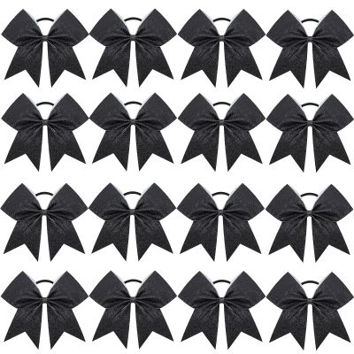 16PCS 8" Large Glitter Cheer Bows for Cheerleaders, CN Sparkly Hair Bows with Elastic Hair Ties Accessories for Teens Girls Women Cheerleading Softball Competition Sports (Black)