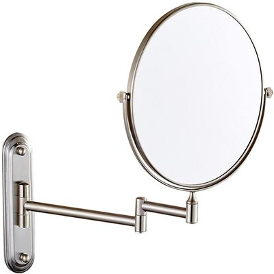 AMHIL Makeup Mirror, 8 inch Double Sided Shaving Magnifying Mirror, Wall Mounted Bathroom Extendable Round Cosmetic Vanity Mirrors,Gold,5X (Color : Nickel, Size : 3X)