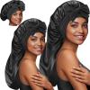 2Pcs Long Satin Silk Hair Bonnet for Sleeping Women, Sleep Bonnet Cap with Tie Band for Curly Hair Braid locs,Black view 1