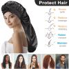 2Pcs Long Satin Silk Hair Bonnet for Sleeping Women, Sleep Bonnet Cap with Tie Band for Curly Hair Braid locs,Black view 4