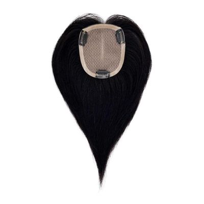 10x12cm Hand Tied Human Hair Straight Traceless One Piece Three Clips Clip in Hair Toppers Thinning Hair for Woman (Natural balck,20cm/8inch)