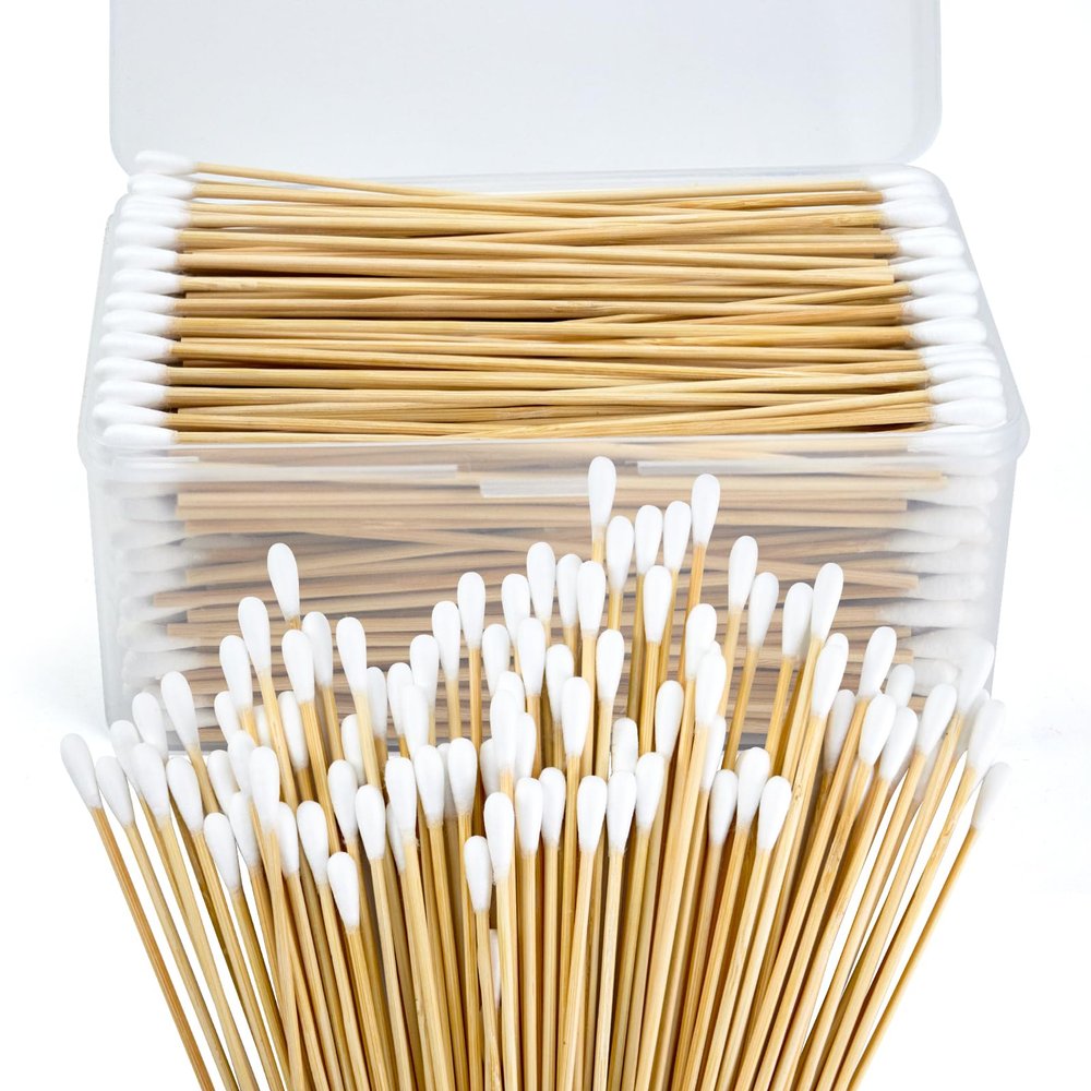 600PCS 6'' Round Long Cotton Swabs - Lint Free Pure Cotton Tips Gun Cleaning Swabs with Durable Stem, Also fit Makeup, Pet Care, Electronic, Household- Case Package(Round Tip)