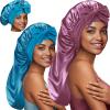 2Pcs Long Satin Silk Hair Bonnet for Sleeping Women, Sleep Bonnet Cap with Tie Band for Curly Hair Braid locs,Teal Pink view 1