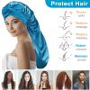 2Pcs Long Satin Silk Hair Bonnet for Sleeping Women, Sleep Bonnet Cap with Tie Band for Curly Hair Braid locs,Teal Pink view 4