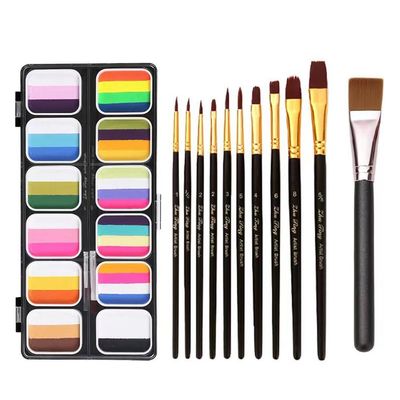 Professional Face & Body Paint Kit For Kids Adults12 x 10gm Face Paint Set Stencil One Stroke Split Cakes Palette, Come with 11 Brushes (Black)