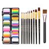 Professional Face & Body Paint Kit For Kids Adults12 x 10gm Face Paint Set Stencil One Stroke Split Cakes Palette, Come with 11 Brushes (Black) view 1