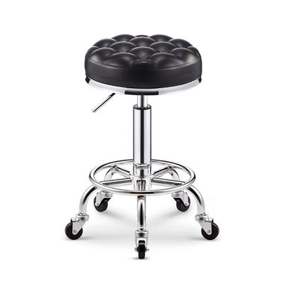 Cosmetic Stool Chair Round Stool On Wheels and Foot Rest Adjustable Height 17.7-22.8In Pu Leather Stools Rolling Chair for Spa Hair Tattoo Massage Lab Home Bar (Black)