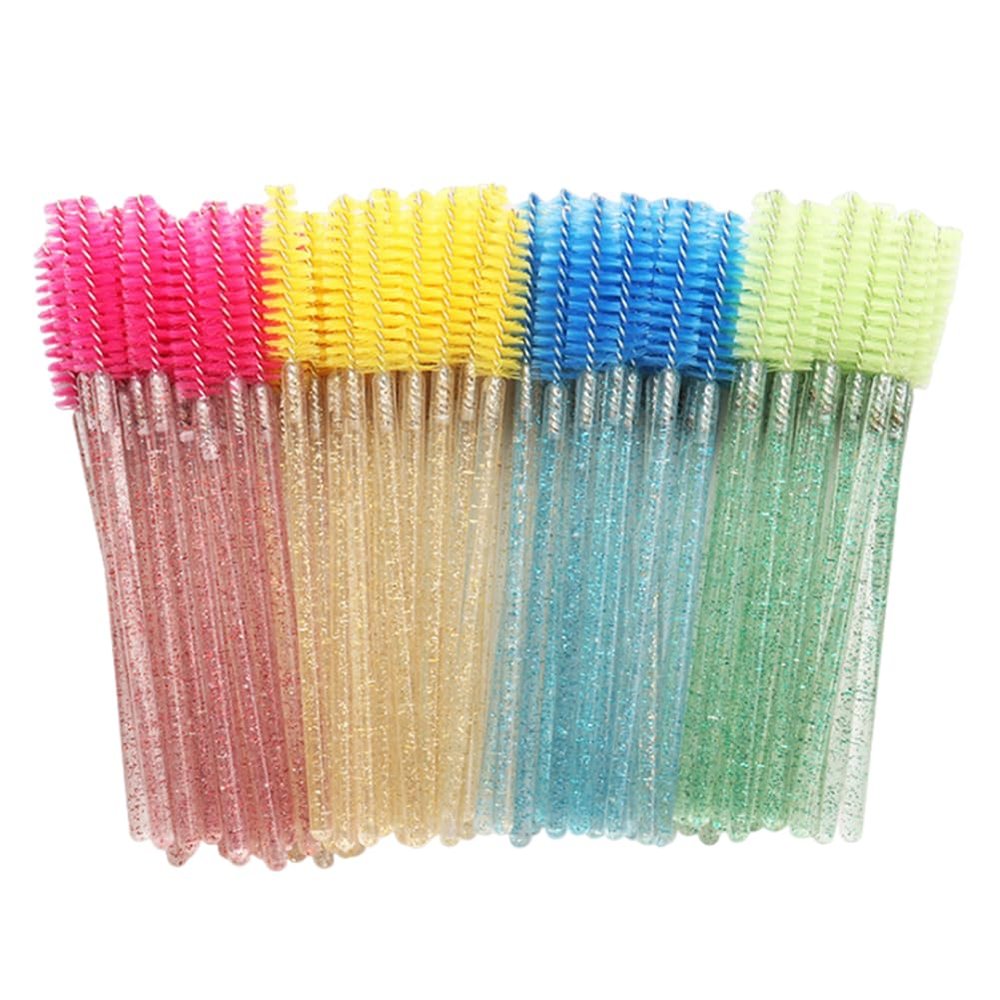 200PCS Eyelash Brushes Disposable Mascara Wands Bulk Eyelash Spoolie Brush Reusable Crystal Makeup Applicator Eyelash Eyebrow Brush