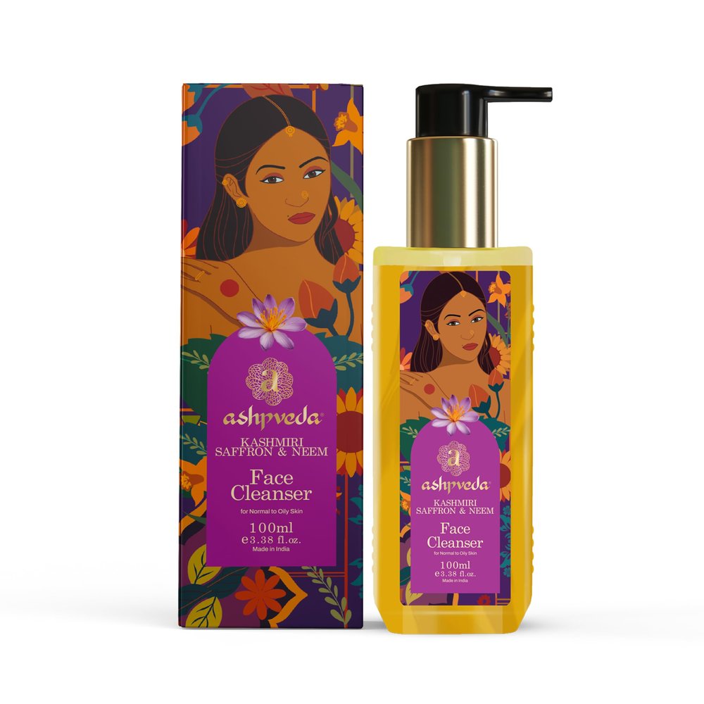 Ashpveda Natural Radiant Kashmiri Saffron and Neem Ayurvedic Herbal Face Wash for Daily Skin Exfoliation and Brightening | Face Cleanser, Chemical Free Face Wash (100 ml)