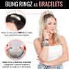 2pc Medium PONY-O & BLING RINGZ Patented Bendable Hair Accessory Set - Fine to Normal Hair - Brown PONY-O & Stylish Silver Pearl Rings view 3