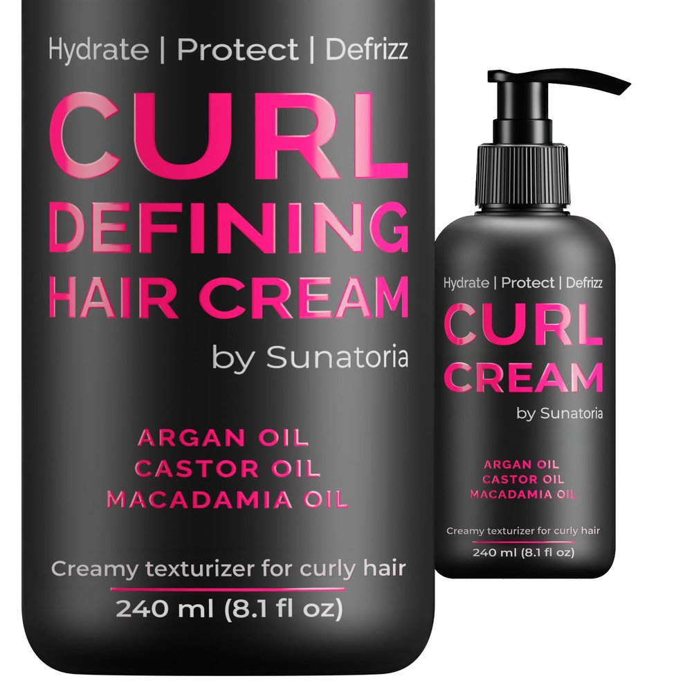 Curl Cream  Lightweight Leave-In Curl Defining Cream for Curly & Wavy Hair, Anti-Frizz Moisturizer and Curl Activator Texturizer with Macadamia and Argan Oil, 8.1 fl oz