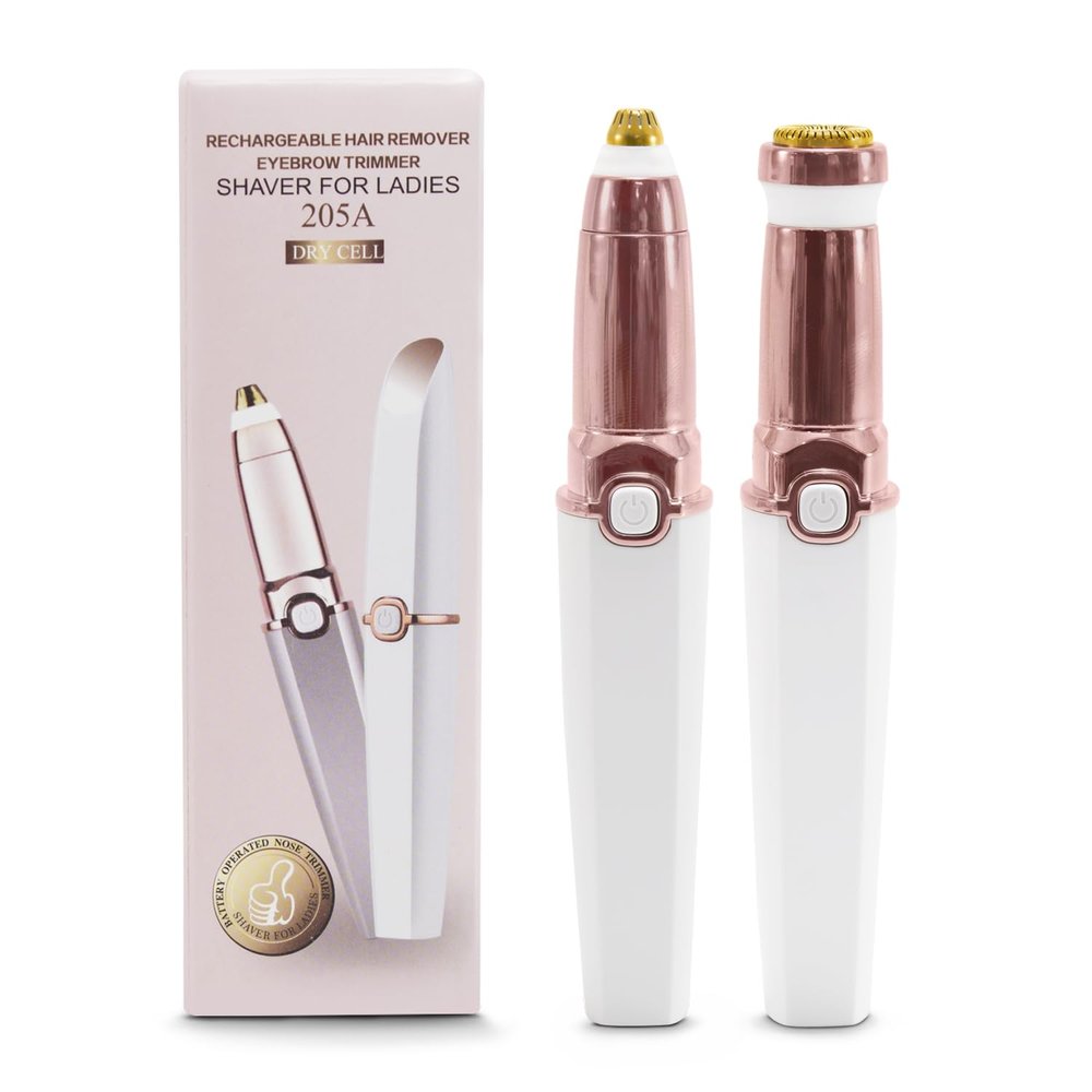 ANDROMEDA INC Rechargeable Electric Eyebrow Trimmer with LED and Safety Light, Automatic Eyebrow Shaver and Painless Nose Trimmer, White