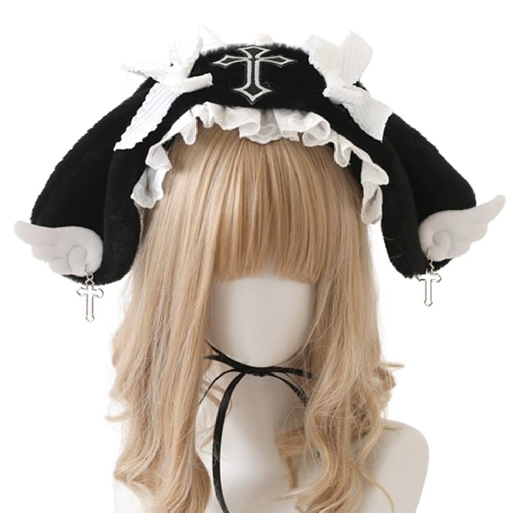 CoBtee Gothic Headdress Lace Devil Horns Cosplay Headbands Hair band Hair Accessories Headwear Halloween Party (subculture black)