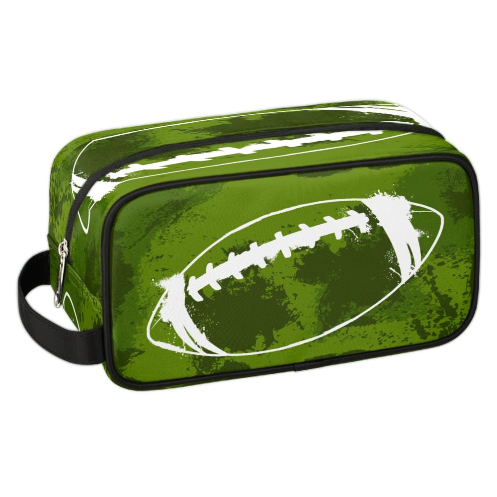 Green Football Travel Toiletry Bag for Boys Men, Waterproof Hanging Dopp Kit for Women, Shaving Bag with Large Capacity for Travel,Sports Shower