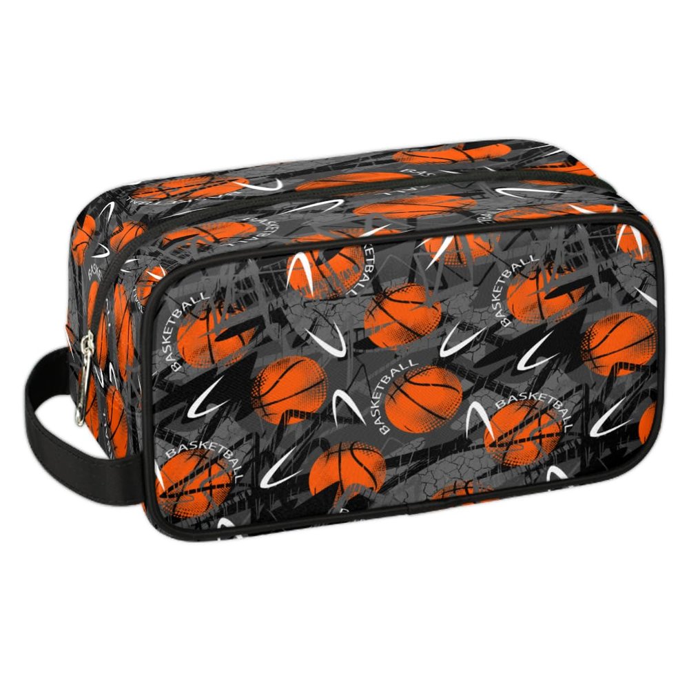 Bardic Travel Toiletry Bag for Boys Men, Waterproof Hanging Dopp Kit for Women, Shaving Bag with Large Capacity for Travel,Sports Shower (Basketball Orange)