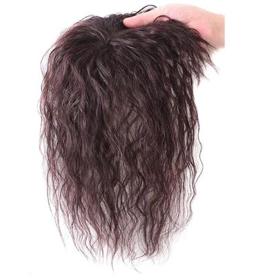 35cm/14inch Corn Perm for Curly HairNatural Fluffy Human Hair Bang for Thinning Hair,12x12cm One Piece Three Clips with Hair Toppers for Woman (Dark brown,Mechanism)