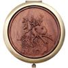 7cm Vintage Style Solid Wood Green Sandalwood Carved Portable Circular Folding Chinese Makeup Mirror view 1