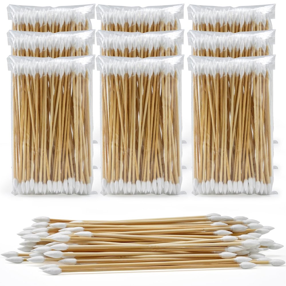 900PCS Double Pointed 6'' Long Cotton Swabs with Durable Stem, Lint- Free Gun Cleaning Swabs Pure Cotton Tips for Gun Maintenance, Makeup, Pet Care, Equipment (1800 Tips)