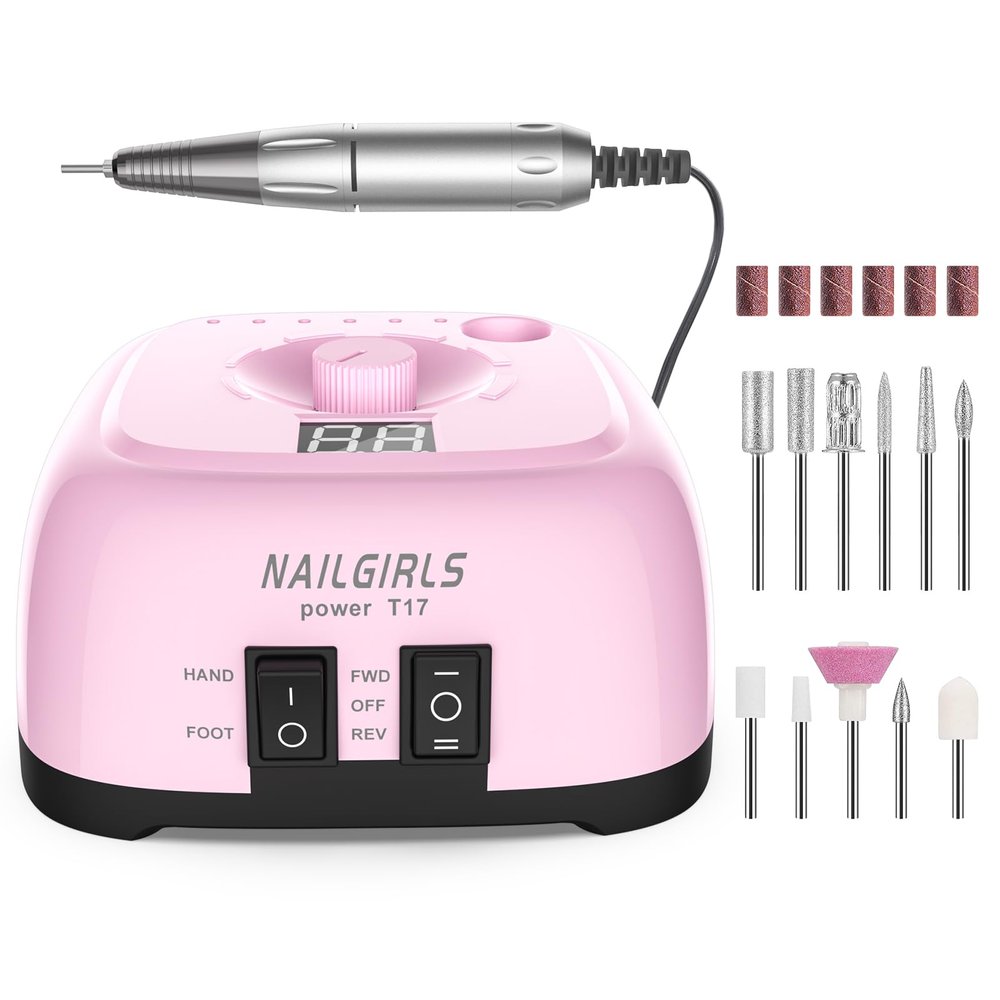 Nail Drill MachineProfessional Electric Nail File Set 35000RPM Nail File Drill Acrylic Nails Kit for Manicure Gel Nail Polish Remover (Pink)