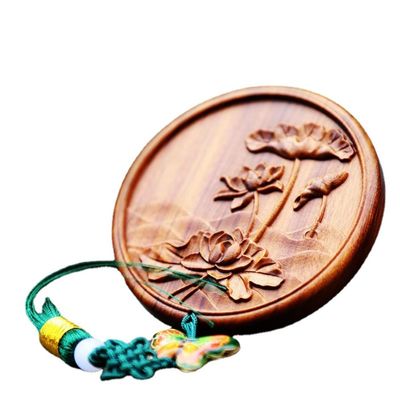 7cm Retro Style Mirror Green Sandalwood Portable Small Mirror Carved Makeup Mirror