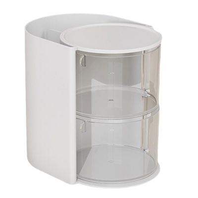 HEVIRGO Clear Plastic Makeup Storage Box Durable Powder Puff Container Rotary Transparent Cover Dust-Proof Multi-Layer Round Air Cushion Cosmetic Organizer White Triple Layer