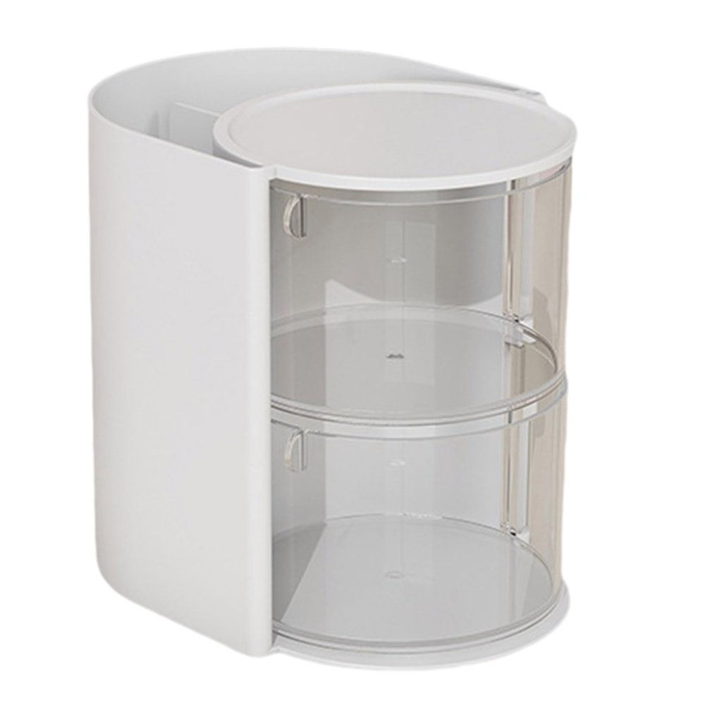 HEVIRGO Clear Plastic Makeup Storage Box Durable Powder Puff Container Rotary Transparent Cover Dust-Proof Multi-Layer Round Air Cushion Cosmetic Organizer White Triple Layer