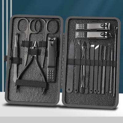 07/10/16.18 PCs Manic Door Cutters Nail Clipper Set Household Stainless Steel Ear Spoon Nail Cutter Pedicure Nail Scissors Tool (Color : Black Size : 18pcs)