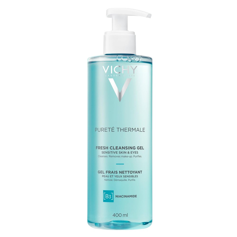 VICHY Puret Thermale Fresh Cleansing Gel, Formulated With Glycerin & Niacinamide, Gentle Gel Cleanser & Makeup Remover, Removes Impurities Without Overdrying, Safe For Sensitive Skin & Eyes