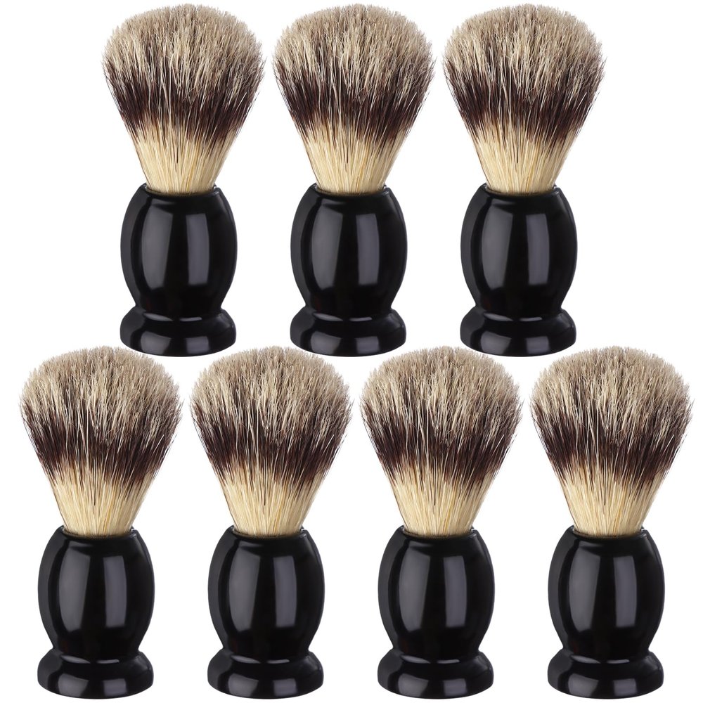 7Pcs Men Shaving Brushes Wood Handle, Professional Salon Tools Hand Crafted Shaving Brush Wood Handle Shave Brushes Handmade Pure Badger Hair Brush for Men Beard