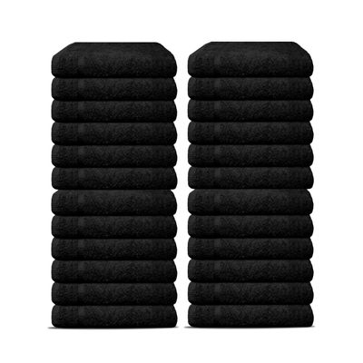 24 Pack Luxury Salon Towels, 100% Ringspun Cotton Comfort, Not Bleach Proof Highly Absorbent Barber Towels (25 x 15) Hair Towel Wrap for Women, Hand, Gym, Beauty, Spa & Home Hair Care  Black