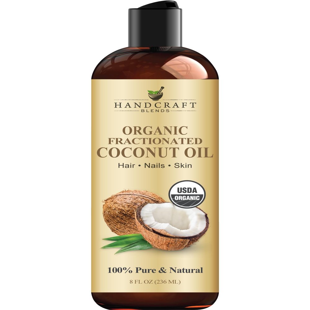Handcraft Blends Organic Fractionated Coconut Oil | 100% Pure and Natural | Bath & Body Oil | Premium Grade Carrier Oil | Skin | Hair | Body | Massage | Hexane-Free | 8 Fl Oz