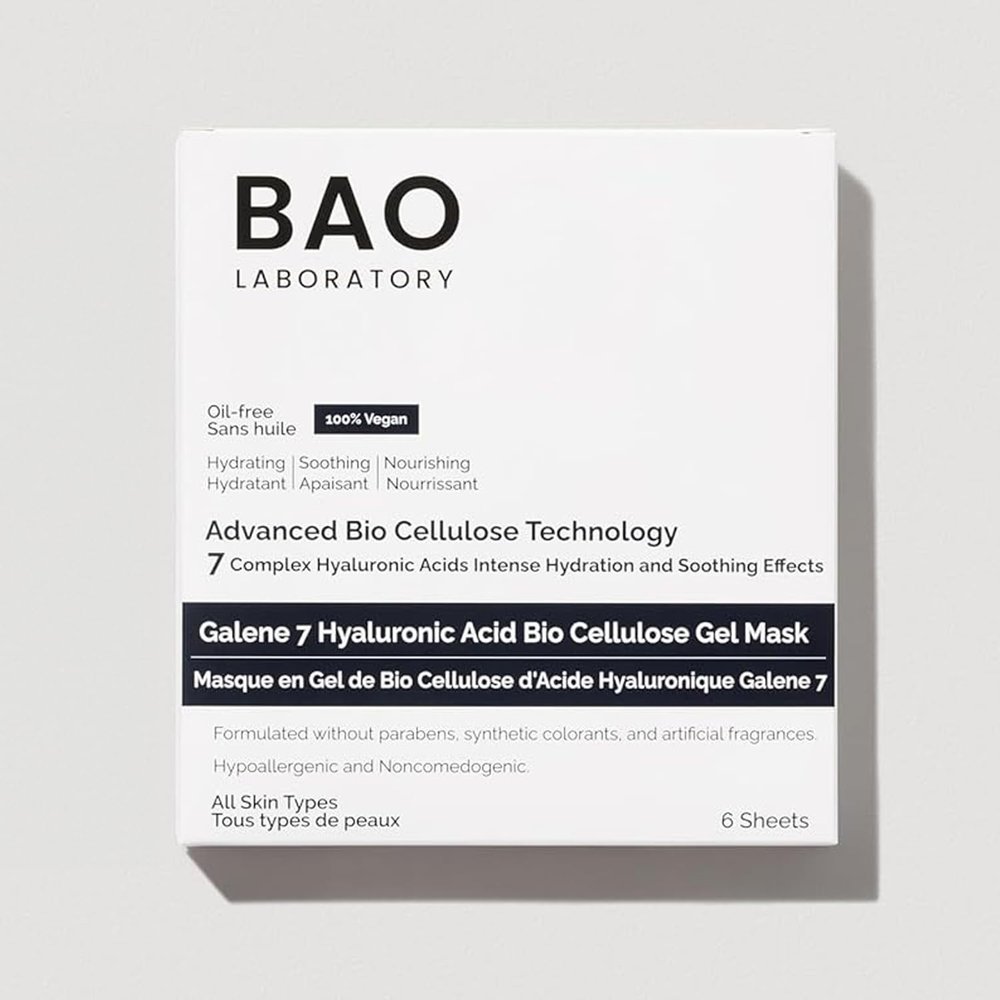 BAO Laboratory Galene 7 Hyaluronic Acid Bio Cellulose Gel Mask | Intense Hydration & Soothing Effects for Face | Skin Care Face Facial Mask | 100% Vegan, 330 g (6 pairs)
