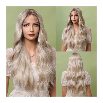 wig Middle Part Heat Resistant Cosplay Hair Wigs for Women Long Wave Synthetic Lace Front Wigs Platinum Blonde Hair Replacement Wigs (Color : BL66030-1)