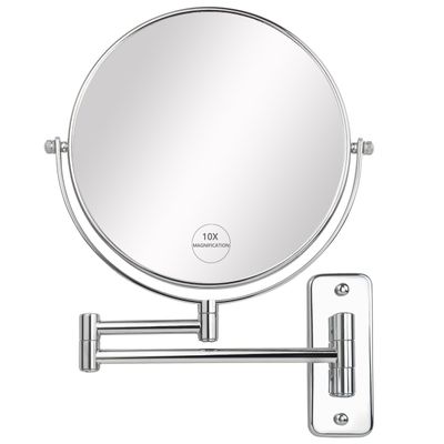 JANEEVA 8" Wall Mounted Makeup Mirror, 10X Magnifying Mirror with 360 Extendable Arm - Double Sided Vanity Mirror for Bathroom (Chrome)