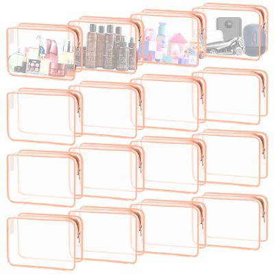 16 Pieces Clear Cosmetic Bags, Large Transparent Makeup Bags, TSA Approved Toiletry Bag for Travel, PVC Waterproof Clear Pouch with Zipper Make Up Bag for Women and Men Traveling (Rose Pink-L)