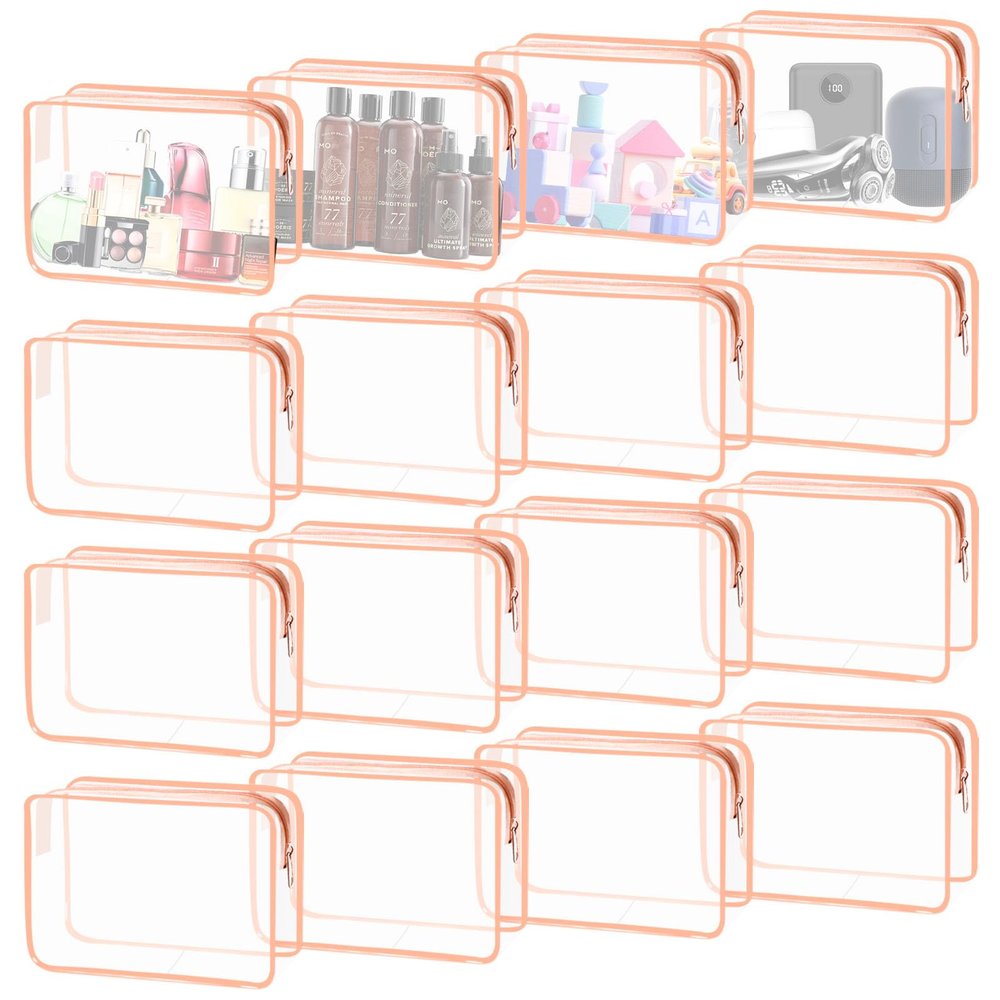 16 Pieces Clear Cosmetic Bags, Large Transparent Makeup Bags, TSA Approved Toiletry Bag for Travel, PVC Waterproof Clear Pouch with Zipper Make Up Bag for Women and Men Traveling (Rose Pink-L)