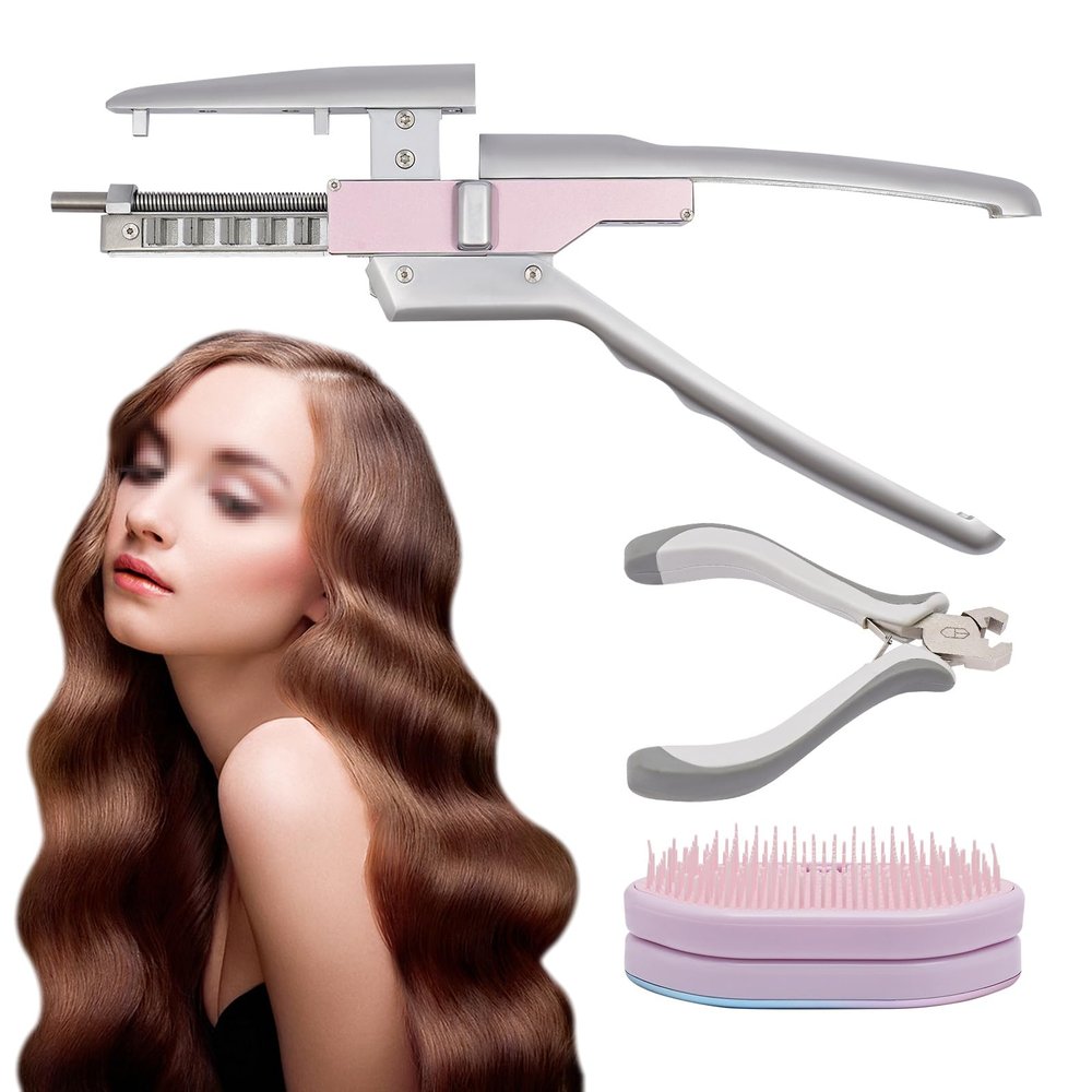 6D Hair Extensions Machine Kit 2nd Generation Human Hair No-Trace Hair Extensions Tool, 5 Row No-Trace Quick-Operated Non-Marking Hair Extension Tool, More Natural and Faster