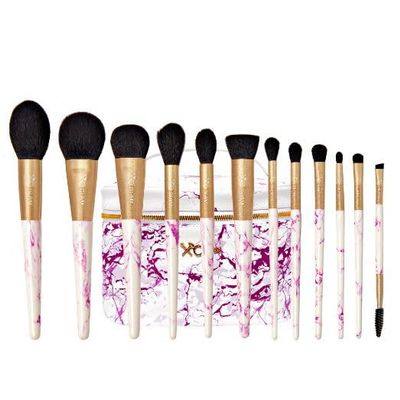 XO Glam 12Pcs Love Is Complicated Purple Marble Makeup Brush Set Premium Synthetic Blending Buffer Powder Eyeliner Shading Eyeshadow Pencil Foundation Highlighter Cosmetics Brushes