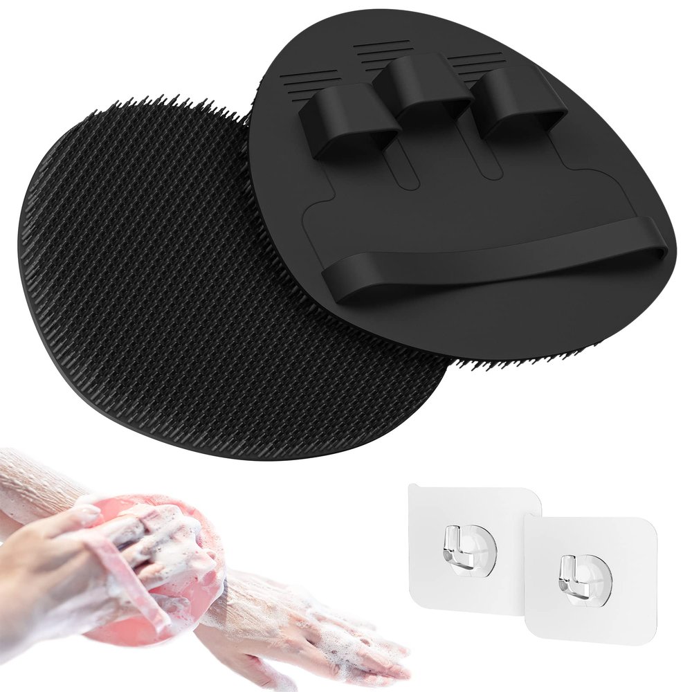 Manmihealth Soft Silicone Shower Brush, Super-Lathering and Deep-Cleaning Body & Face Scrubber, Gentle Exfoliating Bath Glove for All Skin Types(Black*2)