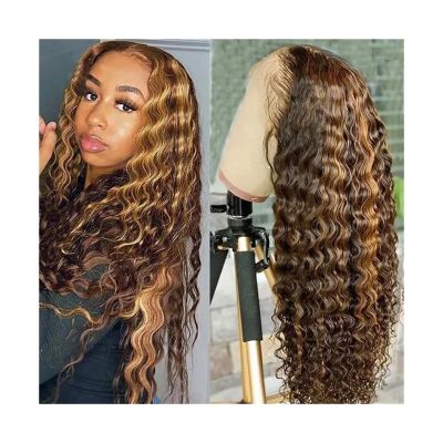 wig Highlight 13X4X1 T Part Lace Front Wigs Deep Wave #4/27 Ombre Colored Glueless Human Hair Wigs for Black Women Remy Hair Pre Plucked with Baby Hair Hair Replacement Wigs (Color : 8 Inch, Size :