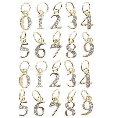 Beavorty 20Pcs Metal Diamond-Set Nails Gold Number Nail Charms Rhinestones for Nail Art Accessories