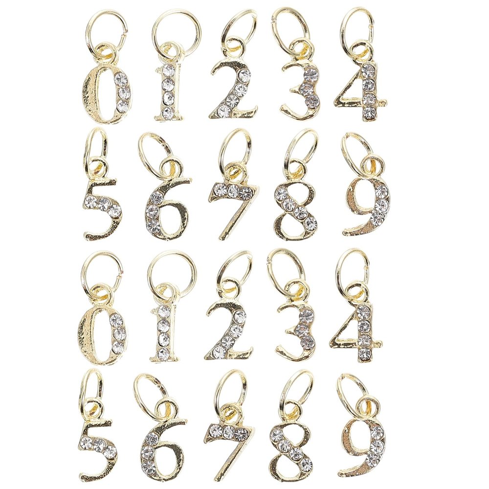Beavorty 20Pcs Metal Diamond-Set Nails Gold Number Nail Charms Rhinestones for Nail Art Accessories
