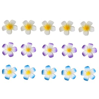 Beaupretty 15 Pcs 9cm Hawaiian Plumeria Hair Clip Bridal Barrette for Tropical Beach Party Wedding Event Decoration White Purple Blue
