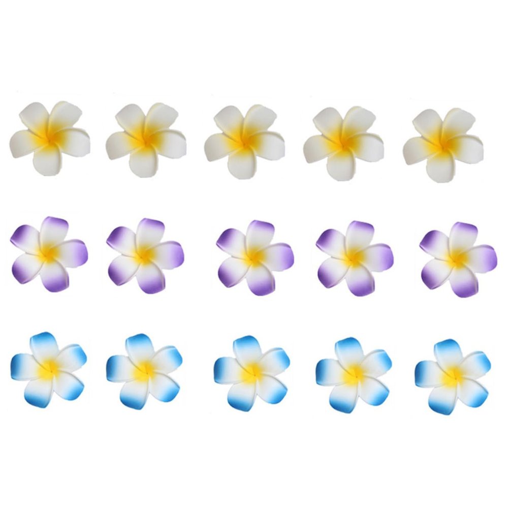 Beaupretty 15 Pcs 9cm Hawaiian Plumeria Hair Clip Bridal Barrette for Tropical Beach Party Wedding Event Decoration White Purple Blue