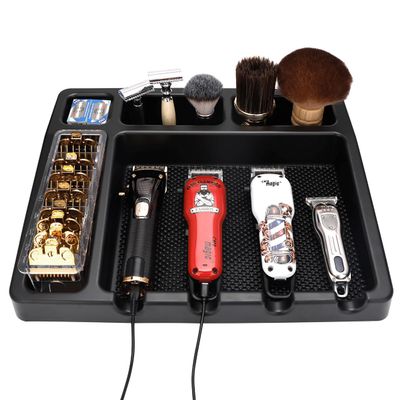 Stylist Tool Box Organizer,Clipper Professional Station Salon Clippers Portable Notches with Scissors Storage Case Organizer Tray Tools Hair for Barber Keeper Trimmer Holder (Black Type B)