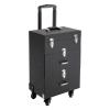 DUTTIETY Rolling Makeup Train Case Professional Large Makeup Trolley Case with 4 Universal Wheel 3 Trays for Cosmetic Nail Polish Organizer Storage Travel Case (Black) view 1
