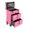 Cbhfmljd Rolling Makeup Case on Wheels, Rolling Train Case Aluminum Trolley Professional Cosmetic Organizer Box w/Drawer Cosmetology Case on Wheels Makeup Storage Organizer (Rose Red) view 1