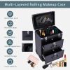 DDBESSIC Rolling Makeup Case Makeup Train Case, 3-Tier Cosmetic Nail Polish Organizer Trolley Case Portable Artists Art Salon Barber Trunk Case on Wheels Jewelry Travel Cart view 2